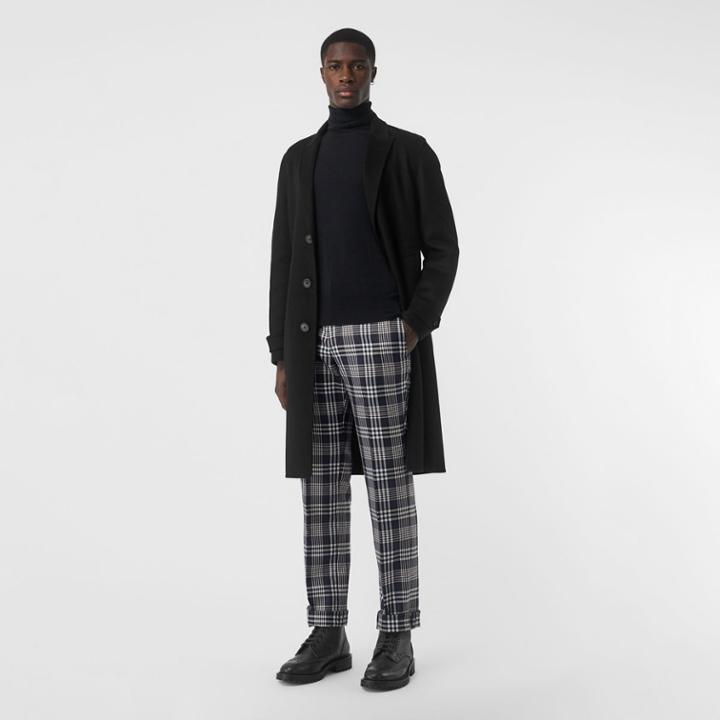 Burberry Burberry Slim Fit Check Wool Mohair Silk Tailored Trousers, Size: 40, Blue