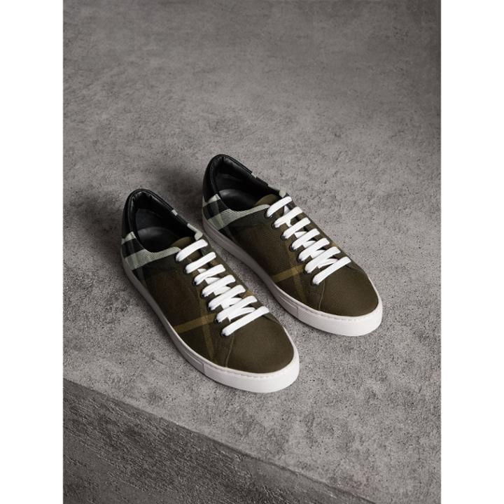 Burberry Burberry Overdyed House Check Cotton Trainers, Size: 40.5, Green