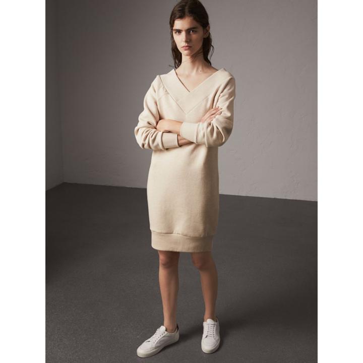 Burberry Burberry Cotton Blend V-neck Sweater Dress, White