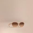 Burberry Burberry Check Detail Round Frame Sunglasses, Beige