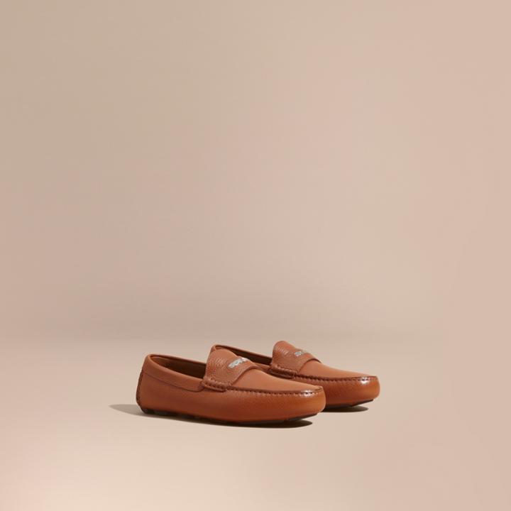 Burberry Burberry Leather Loafers With Engraved Check Detail, Size: 43, Brown