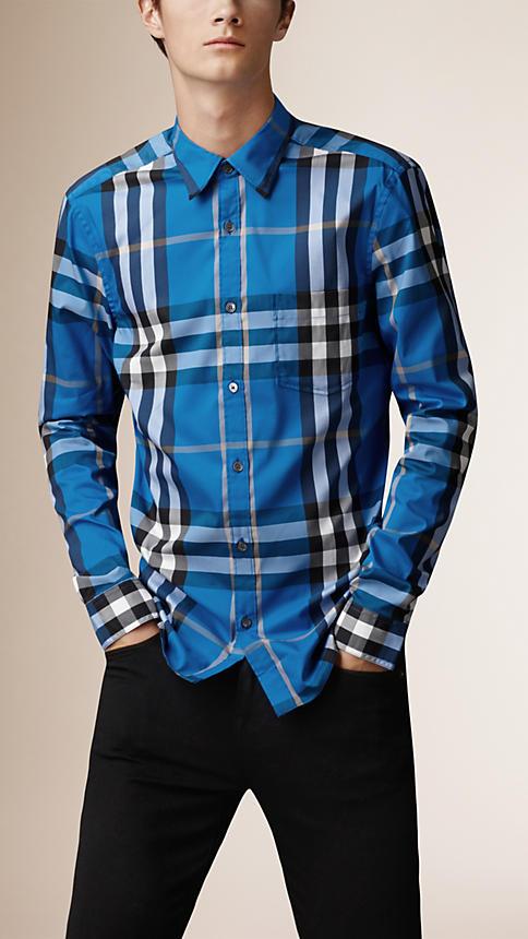 Burberry Check Stretch Cotton Blend Shirt