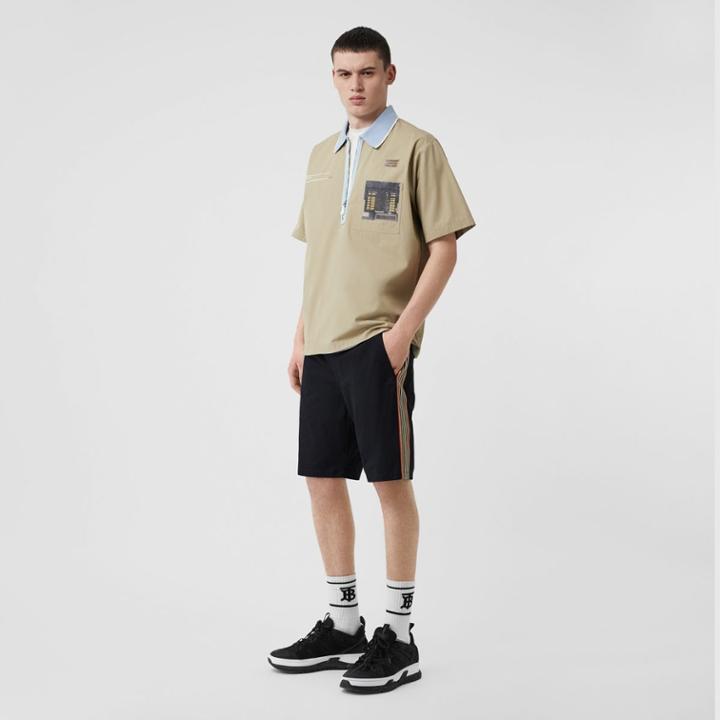 Burberry Burberry Icon Stripe Detail Cotton Twill Chino Shorts, Size: 42, Blue