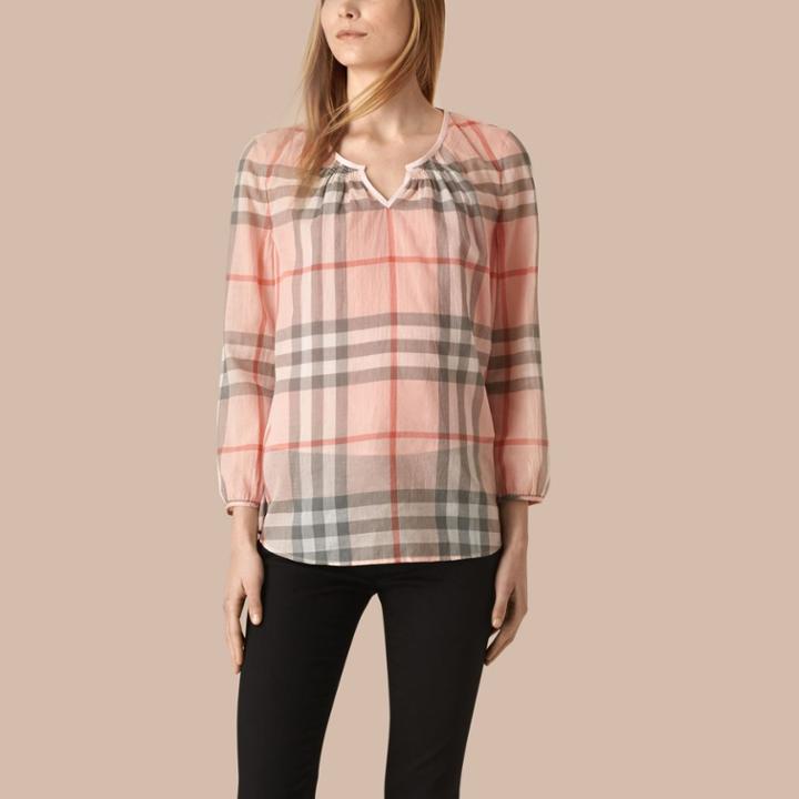 Burberry Burberry Check Cotton Blouse, Size: M, Orange