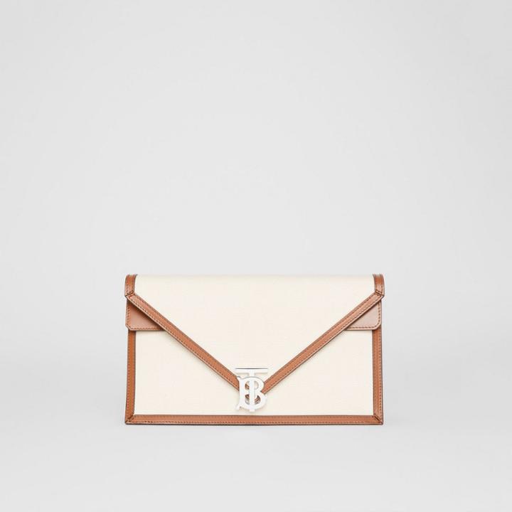 Burberry Burberry Small Canvas And Leather Tb Envelope Clutch, Brown