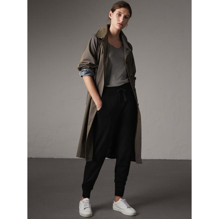 Burberry Burberry Check Detail Wool Cashmere Sweatpants, Size: Xl, Black