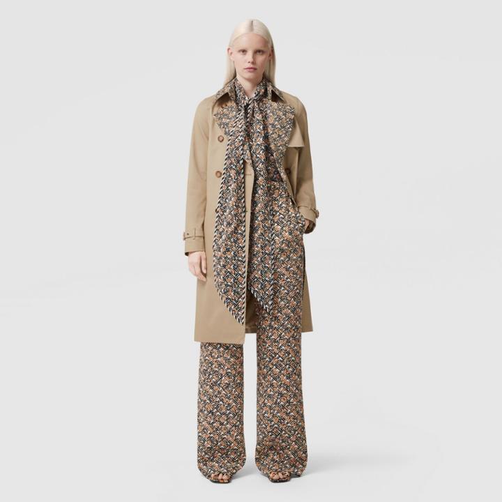 Burberry Burberry Monogram Print Detail Cotton Gabardine Trench Coat, Size: 02