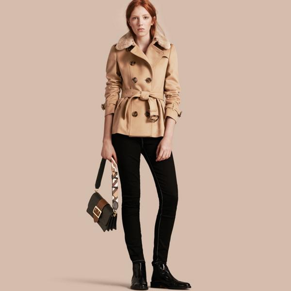 Burberry Wool Cashmere Jacket With Detachable Rabbit Fur Collar