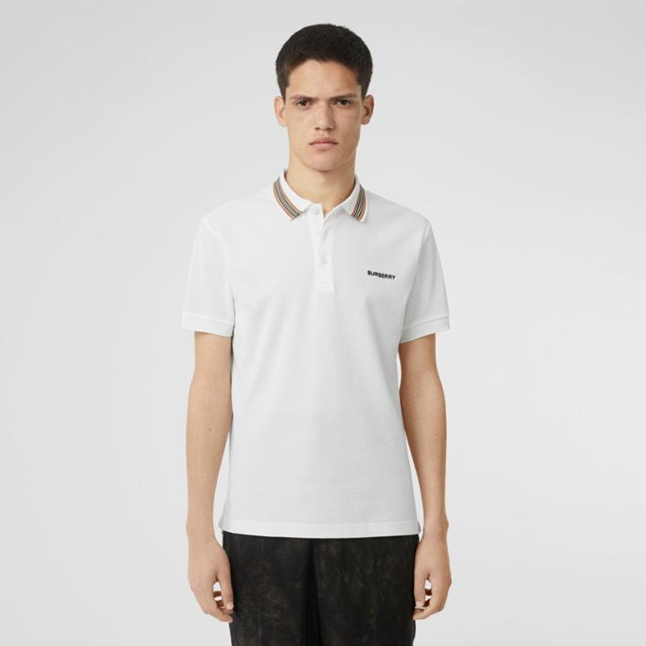 Burberry Burberry Icon Stripe Detail Cotton Piqu Polo Shirt, Size: Xxxl, White
