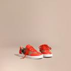 Burberry Burberry House Check And Leather Trainers, Size: 33, Red