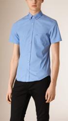 Burberry Burberry Short-sleeved Stretch Cotton Poplin Shirt, Size: Xl, Blue