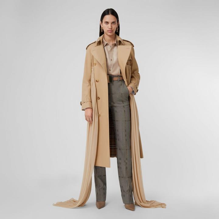Burberry Burberry Jersey Sash Detail Cotton Gabardine Trench Coat, Size: 04, Brown