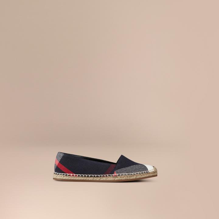 Burberry Burberry Check Jute Cotton Espadrilles, Size: 35, Blue
