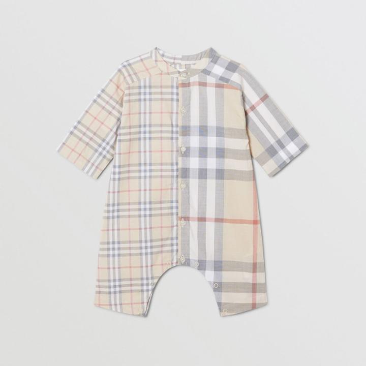 Burberry Burberry Childrens Contrast Check Cotton Jumpsuit, Size: 9m, Beige