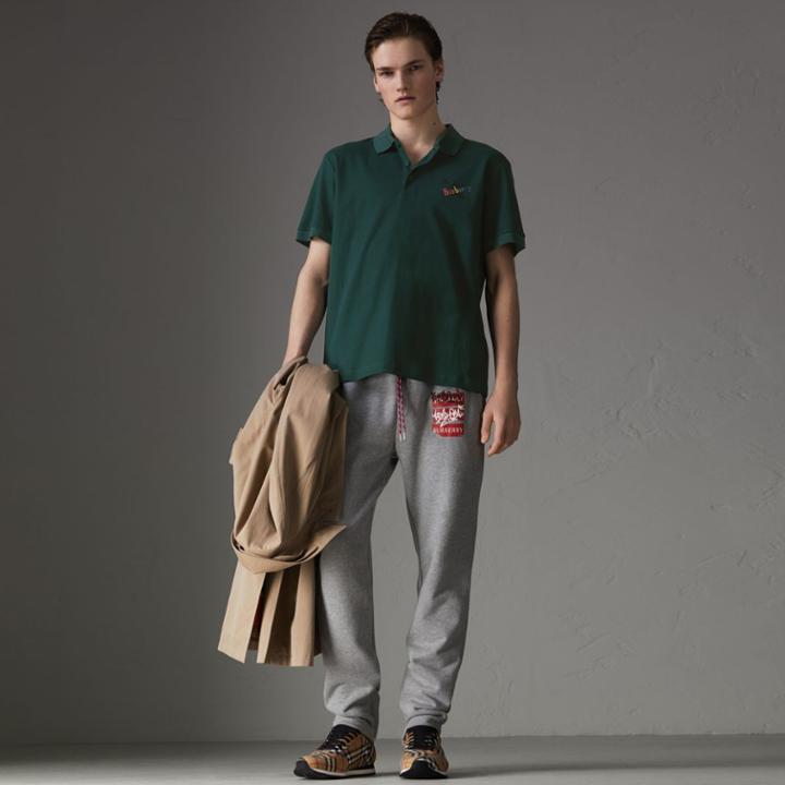 Burberry Burberry Triple Archive Logo Cotton Piqu Polo Shirt, Green