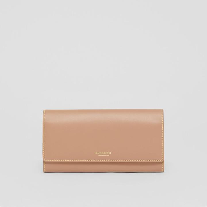 Burberry Burberry Topstitched Two-tone Leather Continental Wallet, Beige