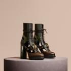 Burberry Burberry Leather And Snakeskin Cut-out Platform Boots, Size: 40.5, Green