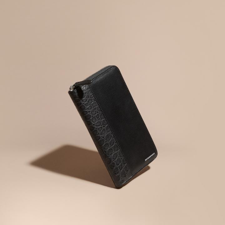 Burberry Burberry London Leather And Alligator Ziparound Wallet, Black