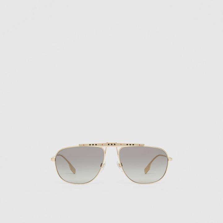 Burberry Burberry Icon Stripe Detail Pilot Sunglasses, Gold