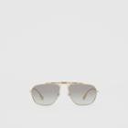 Burberry Burberry Icon Stripe Detail Pilot Sunglasses, Gold