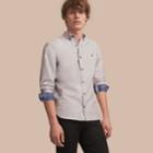 Burberry Burberry Button-down Collar Cotton Oxford Shirt With Check Detail, Grey