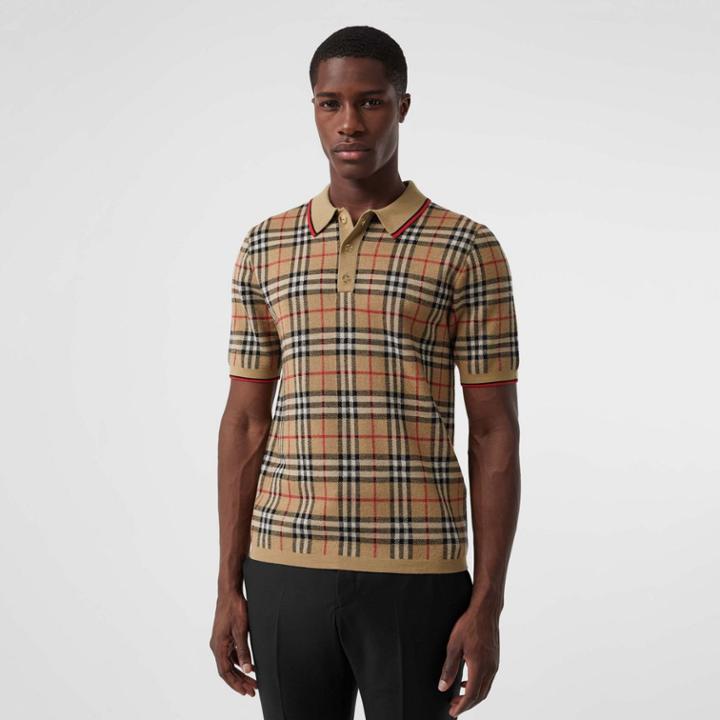 Burberry Burberry Vintage Check Merino Wool Polo Shirt, Beige