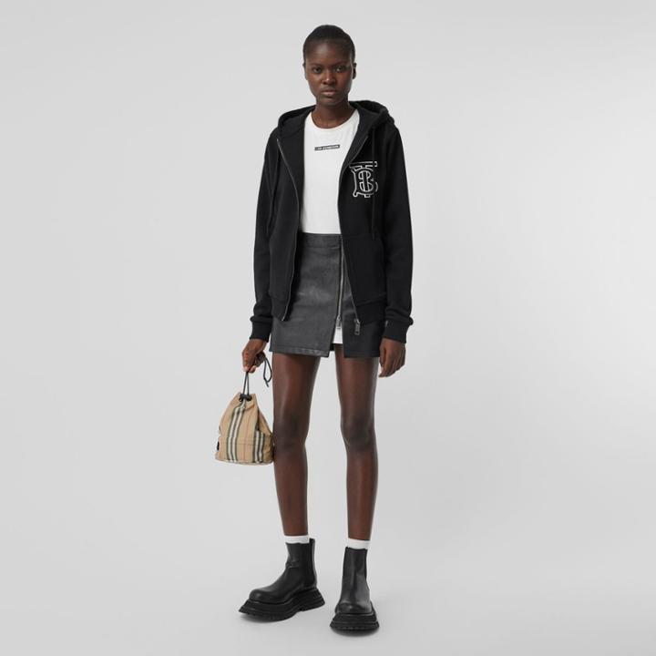 Burberry Burberry Monogram Motif Cotton Oversized Hooded Top, Black