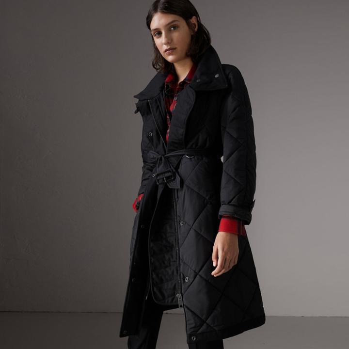 Burberry Burberry Packaway Hood Diamond Quilted Coat, Black