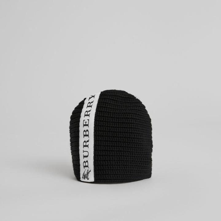 Burberry Burberry Logo Stripe Wool Beanie