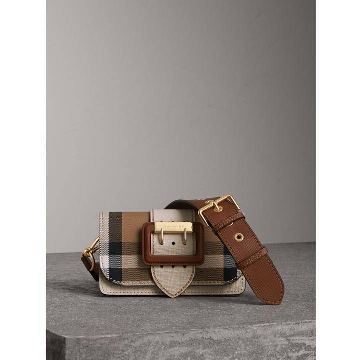 Burberry Burberry The Small Buckle Bag In House Check And Leather, Grey