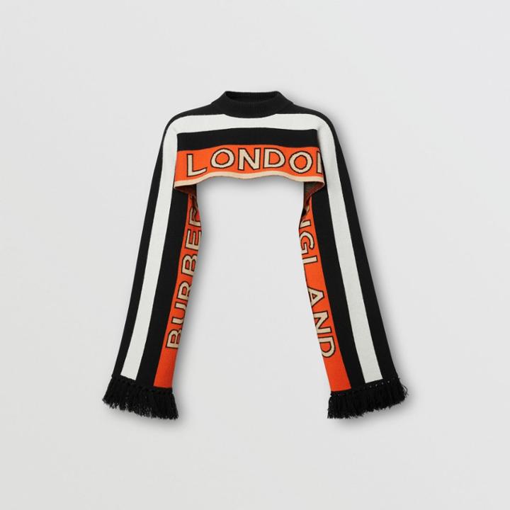 Burberry Burberry Logo Cashmere Jacquard Capelet With Sleeves, Red