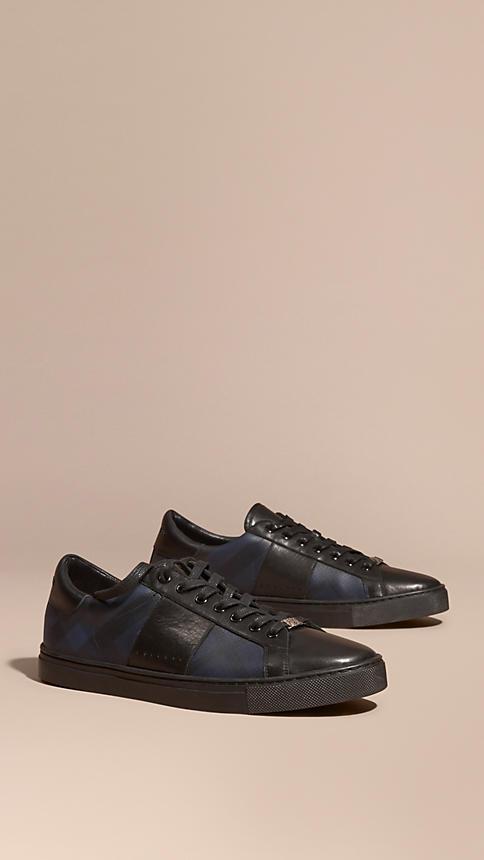 Burberry Check Detail Leather Trainers