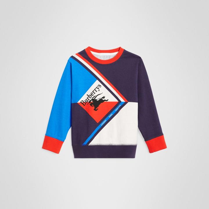 Burberry Burberry Childrens Long-sleeve Archive Logo Print Cotton Top, Size: 8y, Multicolour