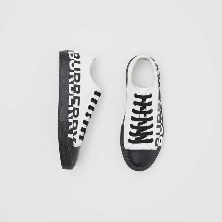 Burberry Burberry Logo Print Two-tone Cotton Gabardine Sneakers, Size: 38, White