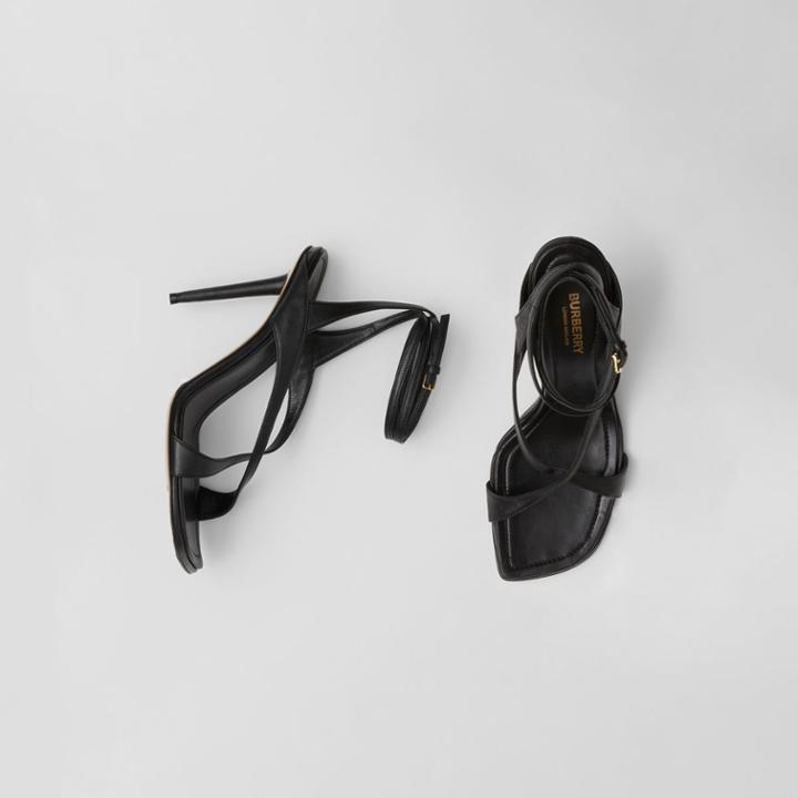 Burberry Burberry Lambskin Wraparound Stiletto-heel Sandals, Size: 37, Black