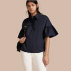 Burberry Burberry Stretch Cotton Shirt With Ruched Sleeves, Size: 00, Blue