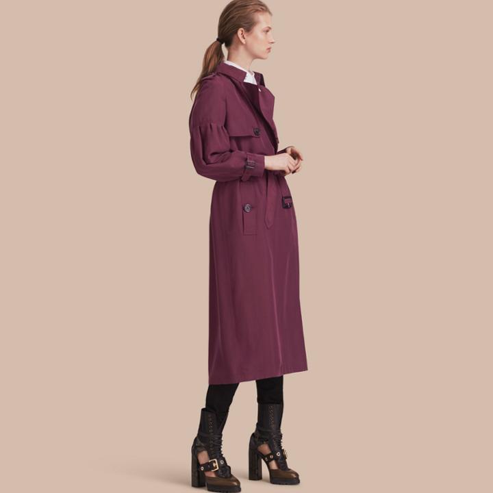 Burberry Burberry Oversize Silk Trench Coat With Puff Sleeves, Size: 04, Red