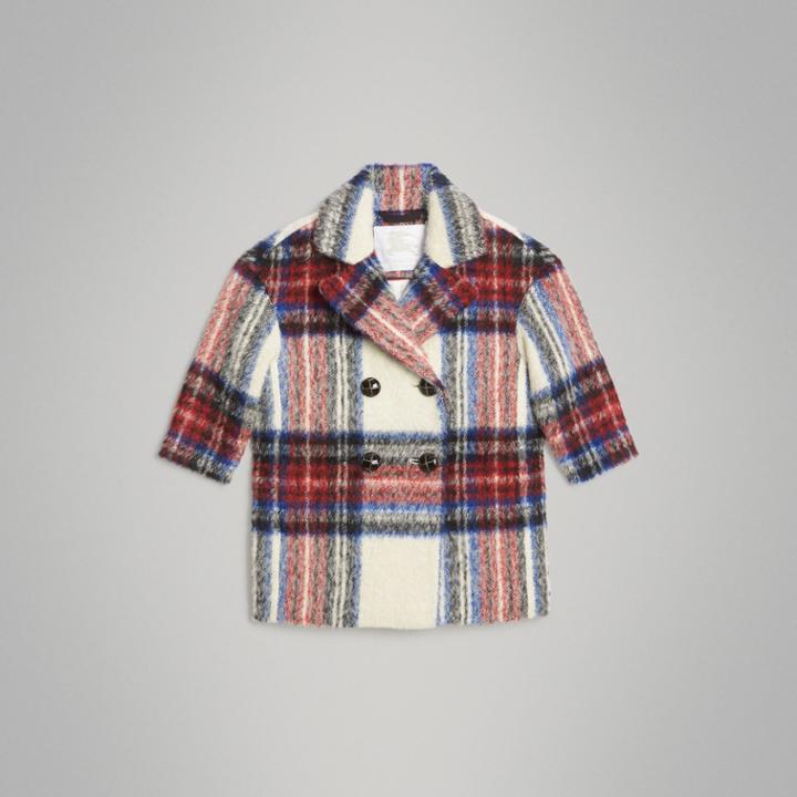 Burberry Burberry Tartan Wool Alpaca Blend Tailored Coat, Size: 14y, White