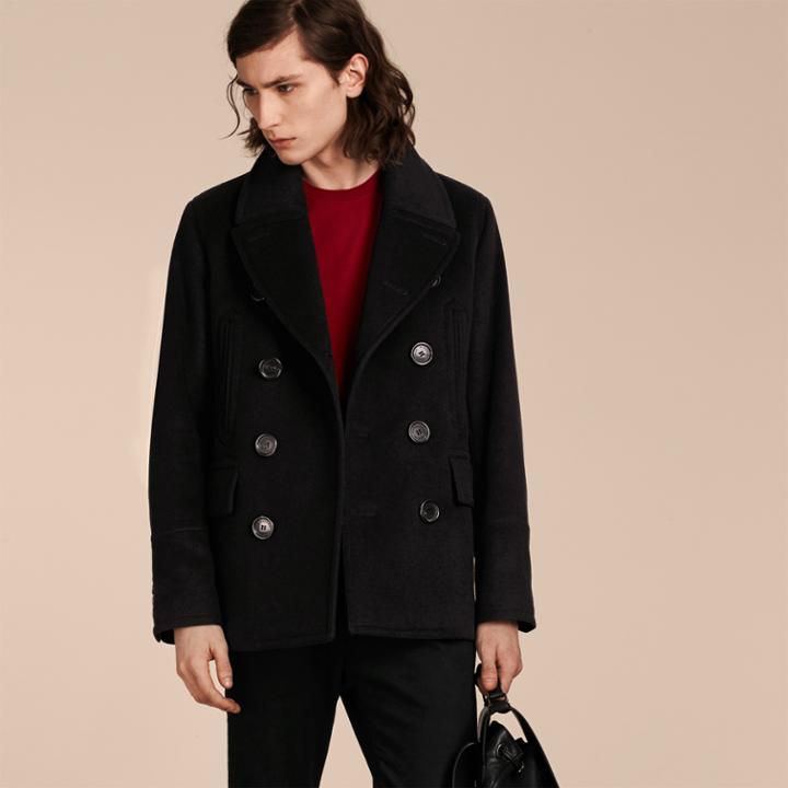 Burberry Burberry Wool Cashmere Pea Coat, Size: 42, Black