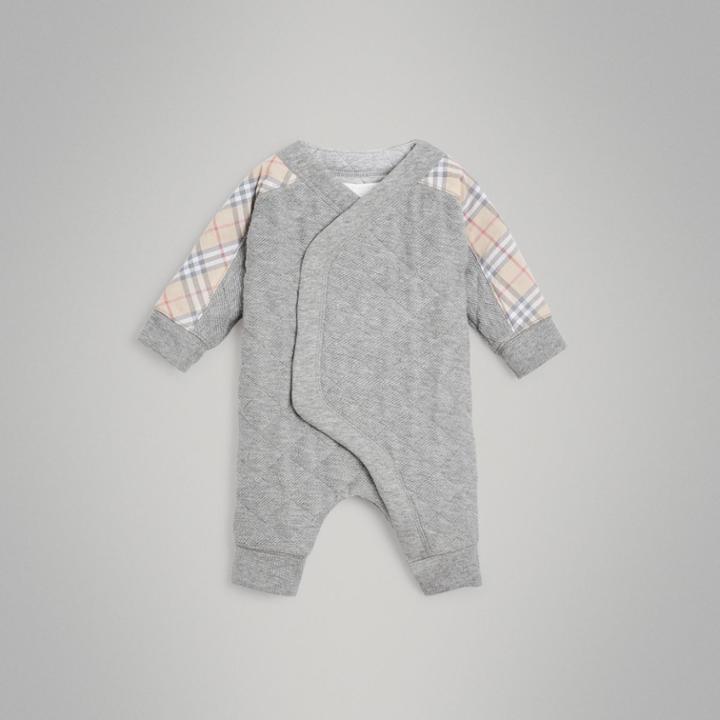 Burberry Burberry Childrens Check Detail Cotton Diamond Quilted Jumpsuit, Size: 12m, Grey