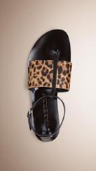 Burberry Leather And Animal Print Calfskin Sandals