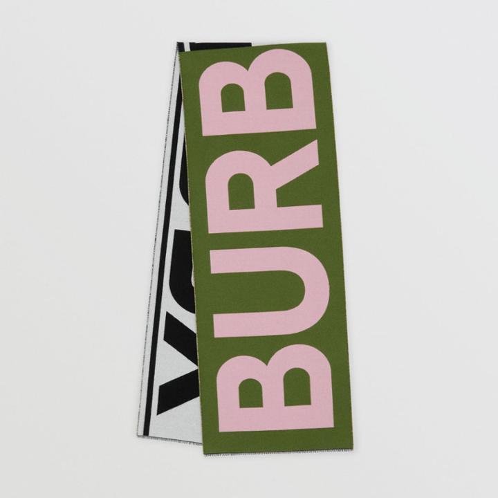 Burberry Burberry Logo Wool Silk Jacquard Scarf, Green