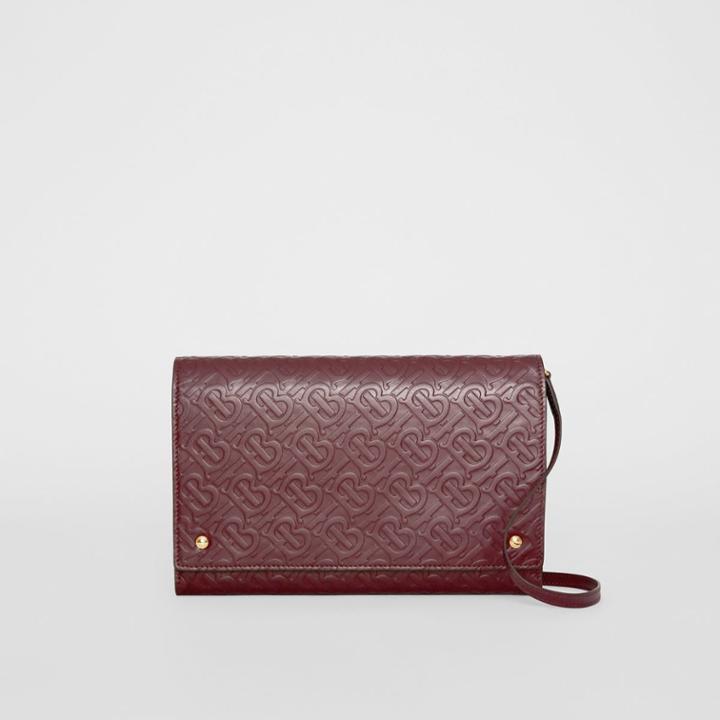 Burberry Burberry Small Monogram Leather Bag With Detachable Strap, Red