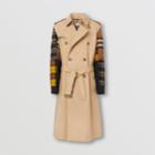 Burberry Burberry Patchwork Check Sleeve Cotton Gabardine Trench Coat, Size: 36