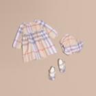 Burberry Burberry Long-sleeved Pintuck Detail Washed Check Cotton Dress, Size: 12m, Beige