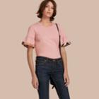 Burberry Burberry Stretch Cotton T-shirt With Check Trim Ruffles, Purple