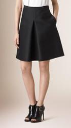Burberry Pleat Front Cotton Silk A-line Skirt