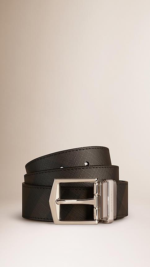 Burberry Reversible Smoked Check And Leather Buckle Belt