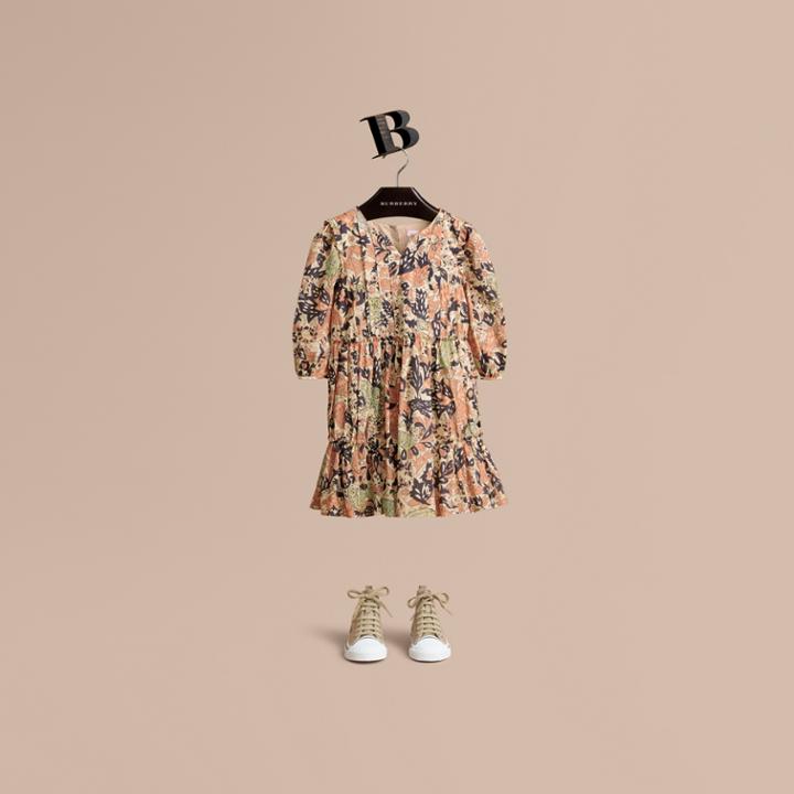 Burberry Burberry Beasts Print Cotton Gathered Dress, Size: 14y, Pink