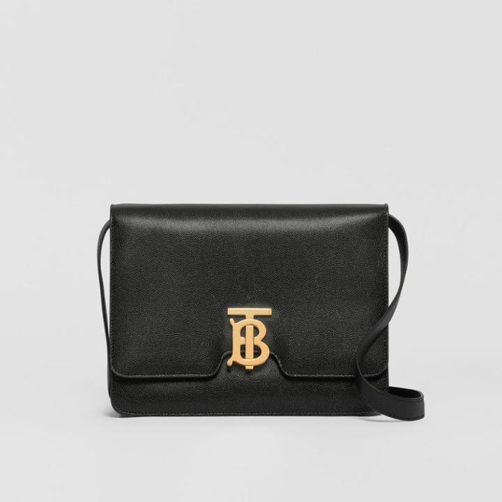 Burberry Burberry Medium Grainy Leather Tb Bag, Black